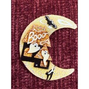 House Pins By Lucinda Halloween Brooch Haunted House Ghost Black Cat Moon